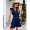 Women's Casual Summer Ruffle Sleeve Mini Dress V-Neck Tie Waist Button Front A-Line Swing Business Office Dress Navy Blue 2XL - 4 of 4