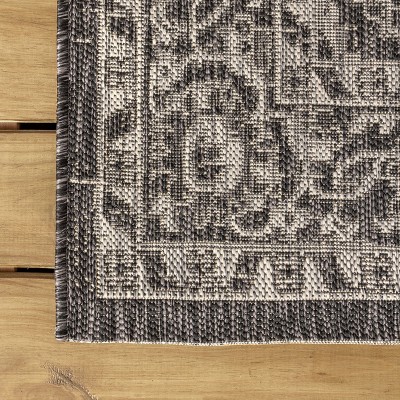 Palazzo Vine Black/Gray 5' Square Synthetic Indoor/Outdoor Rug