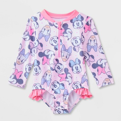 Baby Girls' Disney Minnie & Daisy Long Sleeve One Piece Rash Guard - Pink
