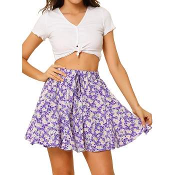 Allegra K Women's Summer Ruffle Mini Floral Printed Pleated Skirts