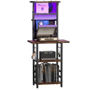 HDZNVF Record Player Stand With Extended Desktop,Large Record Player Table With Vinyl Storage,Turntable Stand，Brown - 1 of 4