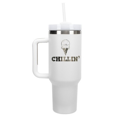 100 North Chillin' Ice Cream Cone Summer Days 40 oz. Stainless Steel, Large Water Bottle Coffee Mug, Spill & Leak Resistant, Thermal Travel Tumbler