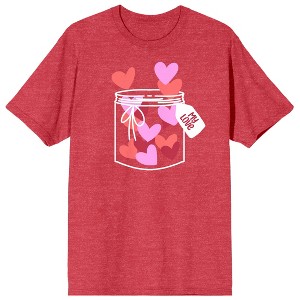 Valentine's Day Jar Of Hearts Crew Neck Short Sleeve Red Heather Women's Tee - 1 of 3