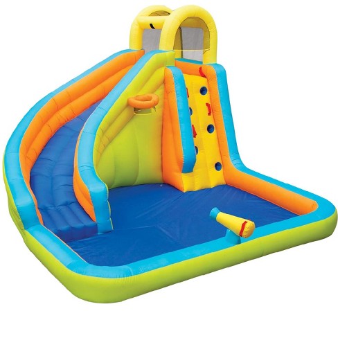  Banzai Climb 'N' Bounce Bounce House with Slides, Basketball  Hoops, Soccer Ball, and Blower : Toys & Games