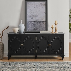 TIRAMISUBEST 65.2" Mid Century Modern Sideboard Buffet Cabinet with Storage, Symmetrical Geometric Accent Coffee Bar Wine Bar Storage Cabine, Brown - 1 of 4