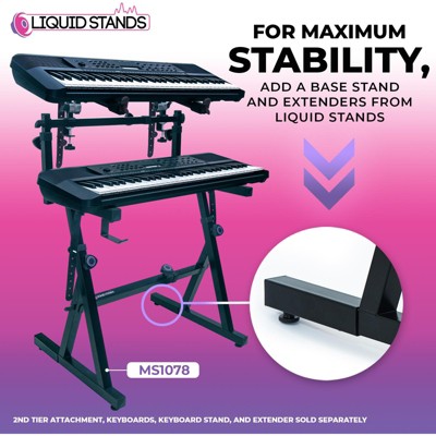 Adjustable Black Steel 2-Tier Keyboard Stand Attachment with Safety Straps