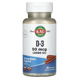 KAL D-3, Cinnamon, 50 mcg (2,000 IU), 100 Chewables - 1 of 3