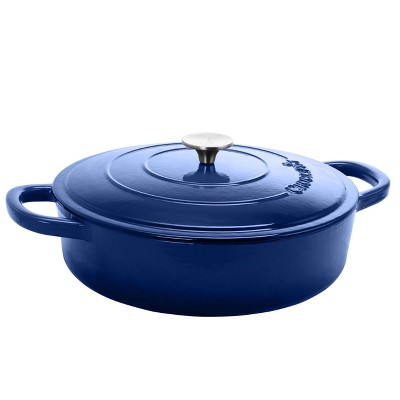 Sapphire Blue 5 Quart Enameled Cast Iron Braiser Pan with Lid