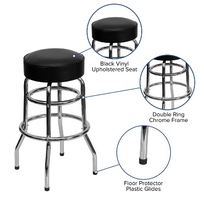 Black and Chrome Swivel Bar Stool with Footrest
