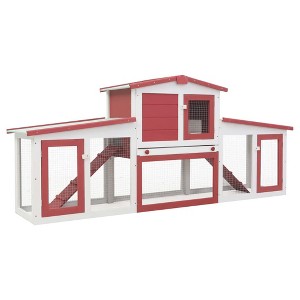 vidaXL Outdoor Large Rabbit Hutch Red and White 80.3"x17.7"x33.5" Wood - 1 of 4