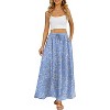 Women's High Waisted Pleated Flowy Maxi Skirt - Summer Casual with Pockets Blue White Flower - 3 of 4