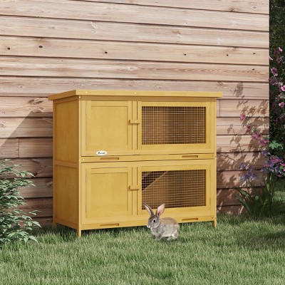 Wooden Rabbit Hutch for Outdoor and Indoor Use with Ramp Removable Tray,2 Tier Bunny Cage Small Animal Habitat - LAOTIES