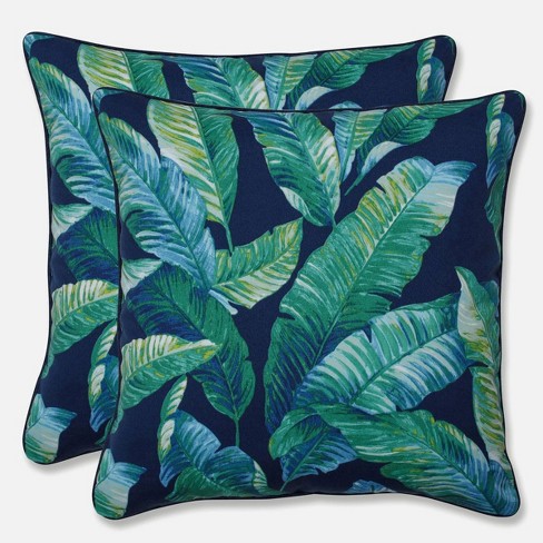 Hanalei Lagoon 2pc Square Outdoor Throw Pillow Set Blue - Pillow Perfect - image 1 of 4