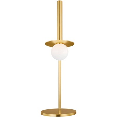 Burnished Brass Adjustable Desk Lamp with Milk White Glass Shade