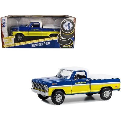 1969 Ford F-100 Truck Blue and Yellow with White Top and Bed Cover "Goodyear Tires" 1/24 Diecast Model Car by Greenlight