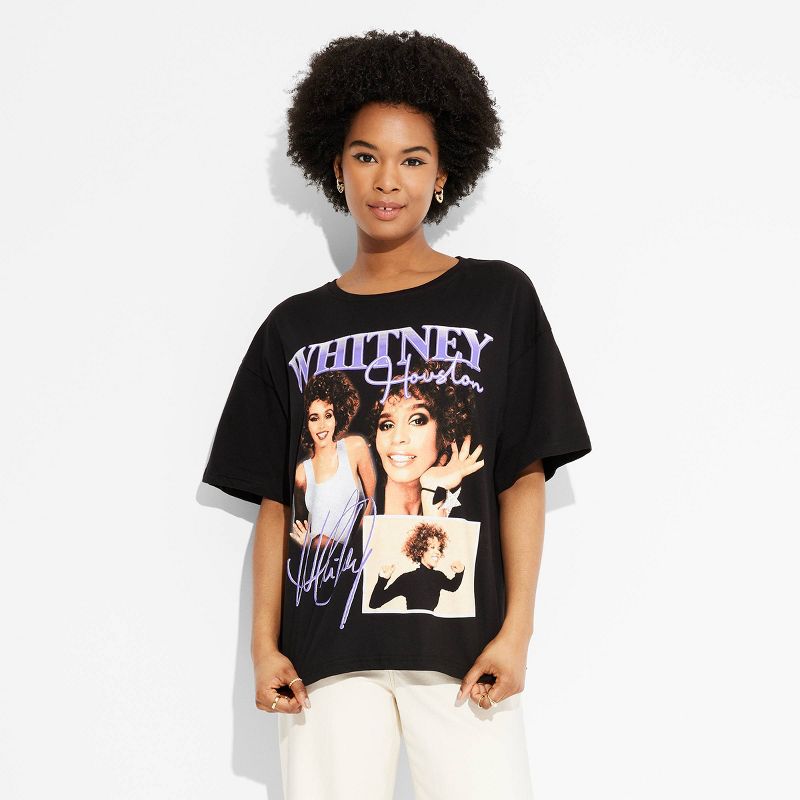 Women's Whitney Houston Oversized Short Sleeve Graphic T-Shirt - Black, 1 of 4