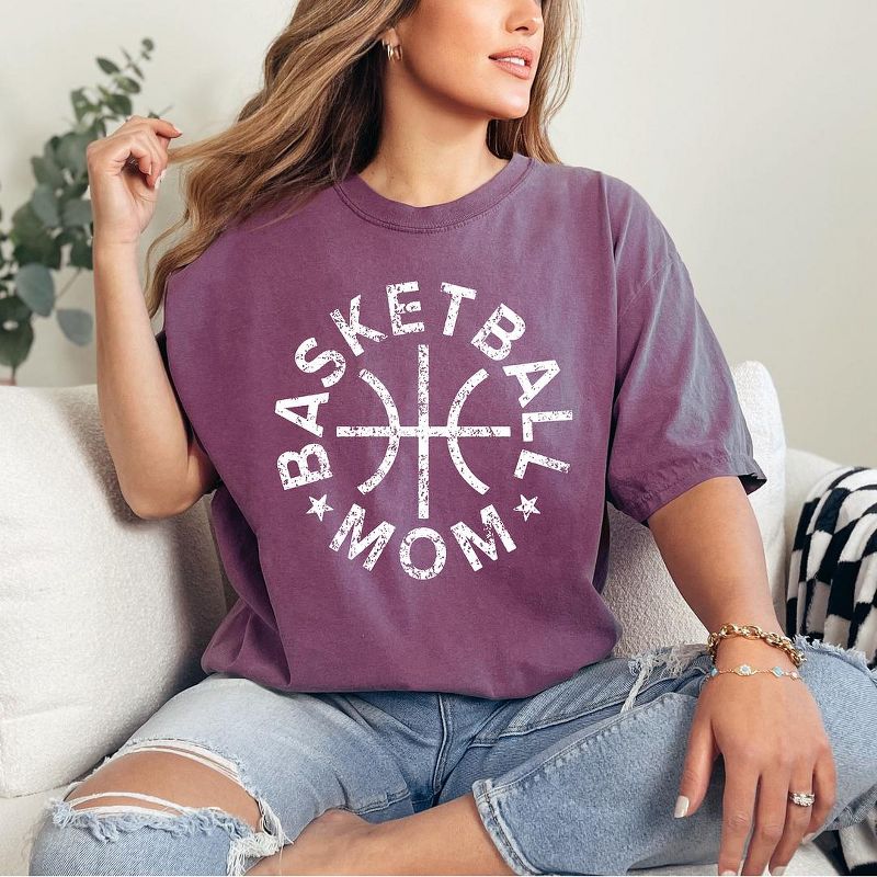 Simply Sage Market Women's Basketball Mom Distressed Short Sleeve Garment Dyed Tee, 3 of 5