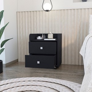 Nightstand Csmet, Metal Handle, Two Drawers, Black Wengue Finish - 1 of 4