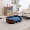 Spassway Blue Oval Velvet Pet Bed with Cushion Solid Wood Frame Dog Bed for Medium and Large Dogs Comfy Dog Couch Sofa for Dogs Cats S/M/L - 2 of 4