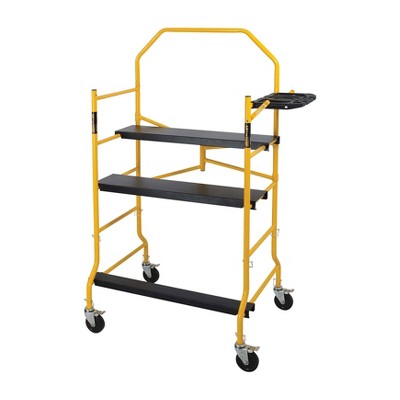MetalTech 5 Foot High Portable Adjustable Platform Jobsite Series Mobile Scaffolding Ladder with Locking Wheels