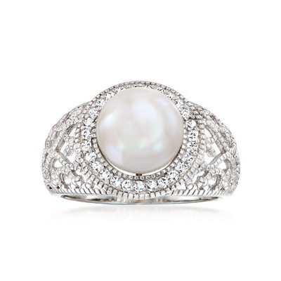 Ross-Simons 9-9.5mm Cultured Pearl and .30 ct. t.w. White Topaz Ring in Sterling Silver