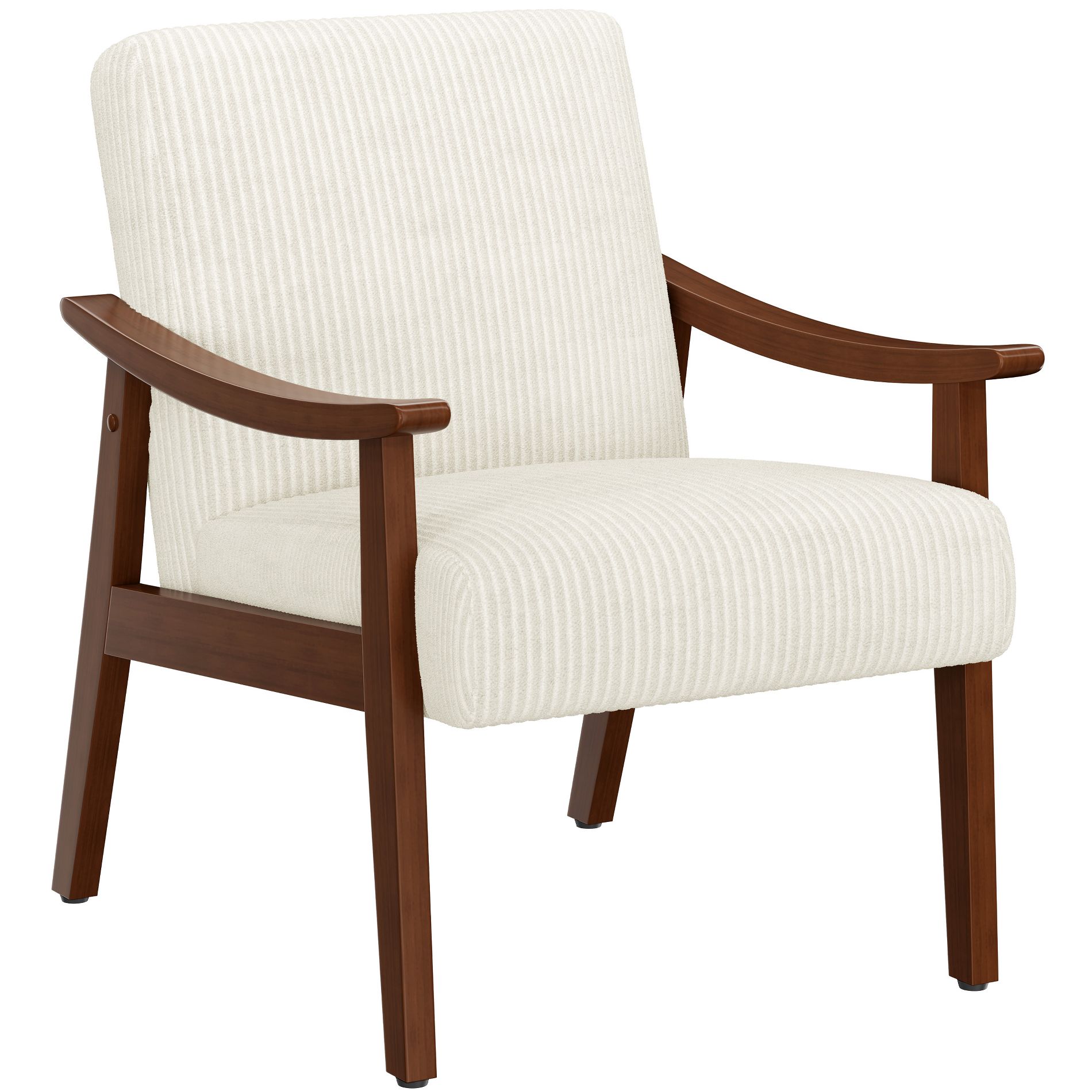 Yaheetech Mid-Century Corduroy Fabric Armchair Accent Chair for Living Room, Bedroom, Beige