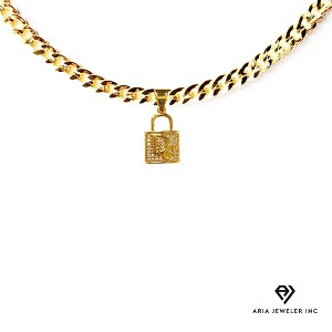 Aria Jeweler Inc Chain with Gold Designer Padlock Pendant - 1 of 2
