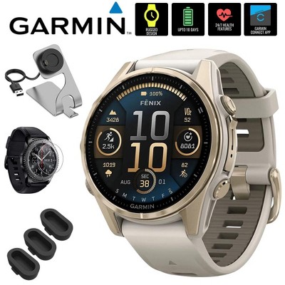 Garmin Fenix 8 43mm Smartwatch, AMOLED, Sapphire, Soft Gold + Accessories Bundle