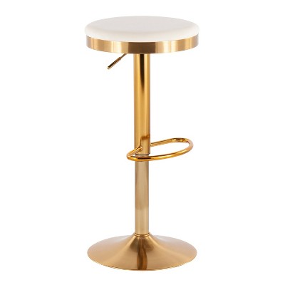 Set of 2 Gold Steel and Cream Velvet Adjustable Swivel Bar Stools