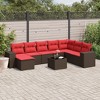 vidaXL 9 Piece Garden Sofa Set with Cushions Brown and Red - With Table - 2 of 4