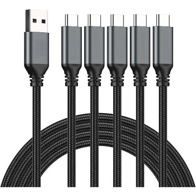 Dulums USB Type-C to A Cable 5pack 6ft Braided Fast Charging