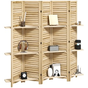 Aghana Digitals 5-Panel Paulownia Wood Room Divider with 3 Shelves, 67" Tall, Foldable Privacy - 1 of 4