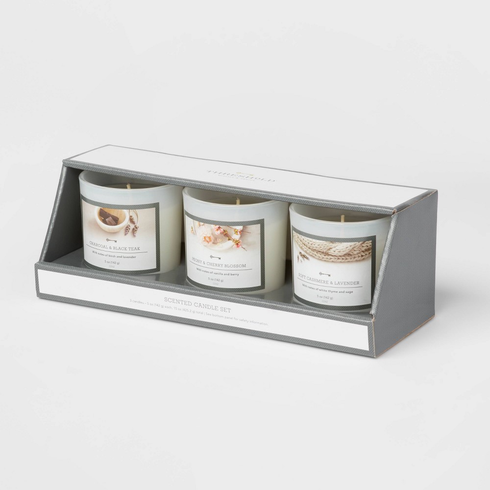 3pk Milky Glass Candle Gift Set White - Threshold™: Soy & Paraffin Wax, Modern Traditional Decor, 75hr Burn Time