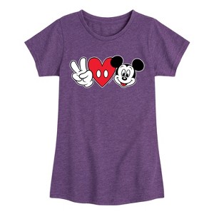 Girls' - Disney - Peace Love Mickey Fitted Short Sleeve Graphic T-Shirt - 1 of 4