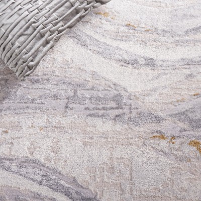 Gray and Beige Abstract Hand-Knotted Synthetic Area Rug