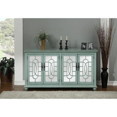 Elegant Mint Trellis 63" Transitional TV Stand with Cabinet Storage