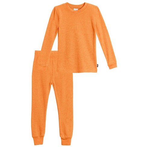 City Threads Boys USA-Made Soft & Cozy Thermal 2-Piece Long Johns | Orange  / 3-6M