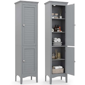 Costway Tall Bathroom Floor Cabinet Narrow Linen Tower with 2 Doors & Adjustable Shelf Black/Coffee/Grey - 1 of 4