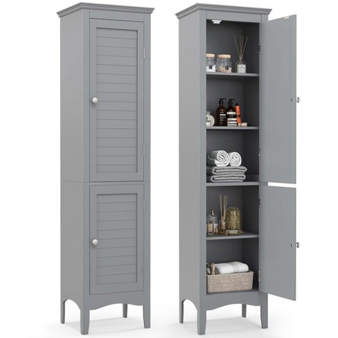 54 Tall Bathroom Linen 2-Tier Cabinet Shelf Storage Cupboard w