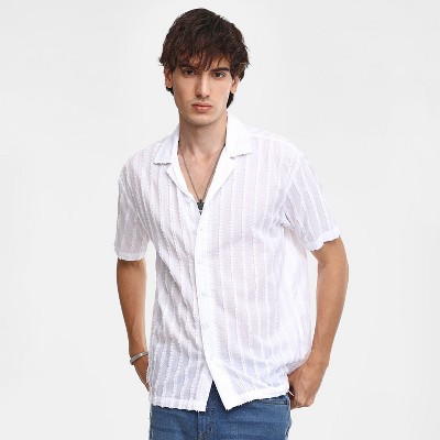 Campus Sutra Men Men's Chalk White Texture-Lined Shirt