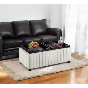 Alilang 45.50 inches Upholstered Storage Ottoman with Removable Cushions and Modern Channel-Tufted Design-Beige - 1 of 4