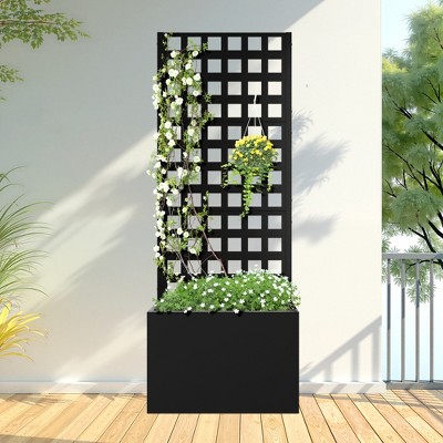 TOAOTBNBO Outdoor Planter Box with Square-Hole Trellis, Metal Raised Garden Bed for Climbing Plants, Galvanized Garden Box with Drainage Holes