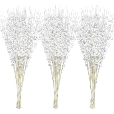 JOYFY 24 Pcs Christmas Tree Berry Stem Decorative Bead Sticks, Glittery Twigs, Picks, Branches for Christmas Tree - White