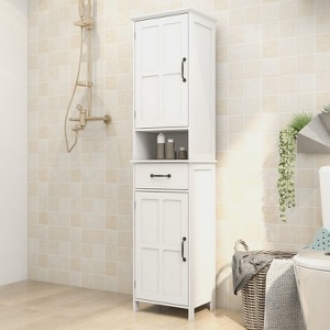 KWPZQEB 64.96"H Storage Cabinet, Floor Standing Cabinet with 2 Doors & Drawer, Narrow Freestanding Floor Cabinet with Open Shelf for Kitchen, Bathroom - 1 of 4