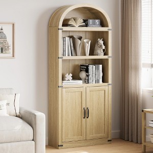 Bookcase with Doors Arched Bookshelf 71.65in Tall Bookcase Farmhouse Cabinet with Shelves - 1 of 4