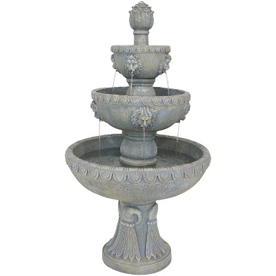 Sunnydaze 53"H Electric Fiberglass and Resin 4-Tier Lion Head Design Outdoor Water Fountain