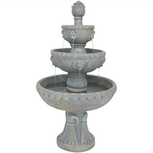 Sunnydaze 53"H Electric Fiberglass and Resin 3-Tier Lion Head Design Outdoor Water Fountain - 1 of 4