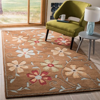 Camel and Multi Floral Hand-Tufted Wool 4' x 6' Area Rug