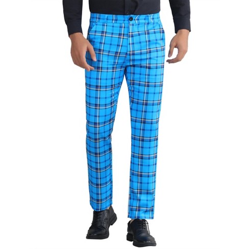 Lars Amadeus Men s Color Block Regular Fit Trousers Checked Plaid Pants Blue 28 Target