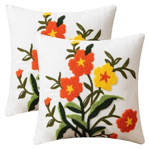 REGALWOVEN Floral Embroidered Decorative Throw Pillow Covers Farmhouse Flower Pattern Cushion Cases for Couch Living Room Decor 18 x 18 Inch 2 Pcs - 1 of 4